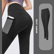 Calça legging sem costura feminina fitness yoga cintura alta energia calça de ioga com bolso para celular roupa esportiva para treinamento em academia corrida