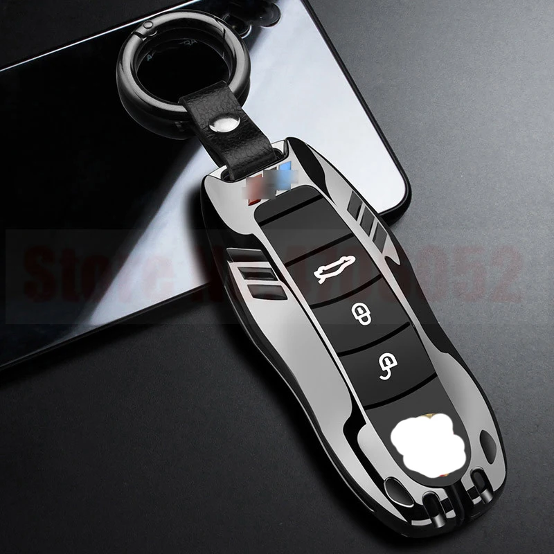 black ring set Чехол для ключей автомобиля из цинкового сплава, чехол-брелок для Porsche Boxster Cayman 911, Panamera Cayenne Macan, подарок для мужчин с цепочкой для ключей - Название цвета: black ring set