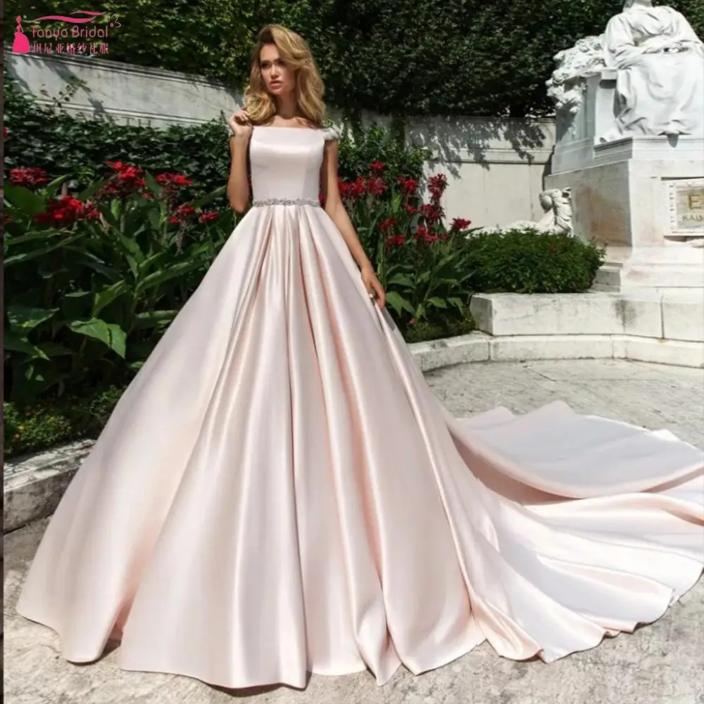 Атласные свадебные платья Vestido De Casamento с коротким рукавом на пуговицах платье невесты с отделкой бисером размера плюс Suknie Slubne DQG1024