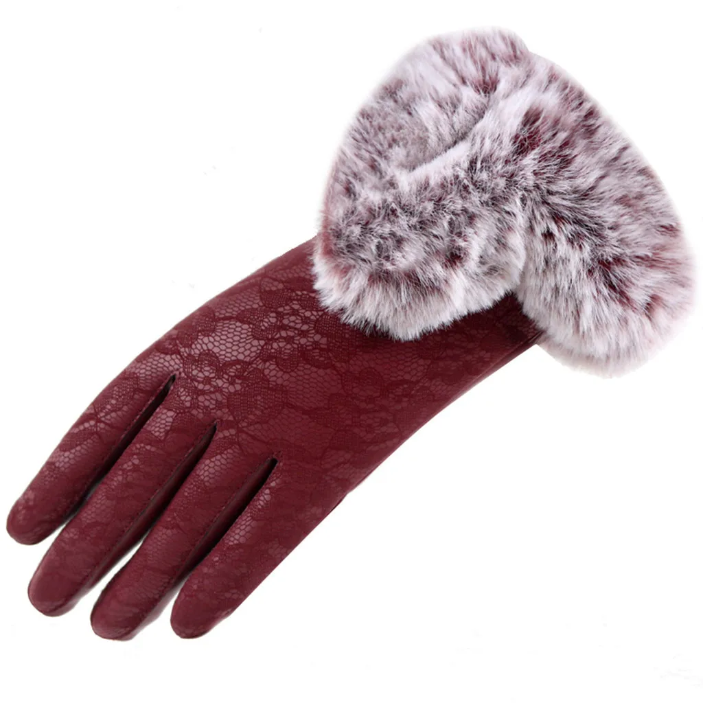40 зимние перчатки женские красные перчатки бархатная кружевная перчатка теплые для использования телефона для езды на велосипеде перчатки для бега трендовые товары