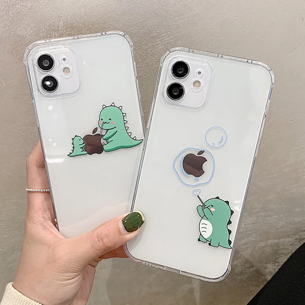 Funny Dinosaur Cute Animal Couple Phone Cases For Iphone 12 Mini 11 Pro Xs Max Xr 7 8 Plus X Cartoon Clear Silicone Soft Cover Mobile Phone Cases Covers Aliexpress