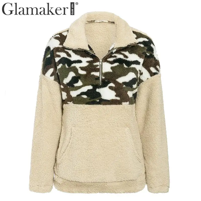 Glamaker лоскутное флисовое пальто с животным принтом для женщин с заниженным плечом с длинным рукавом и стоячим воротником пуловер женский Осень Зима толстовка