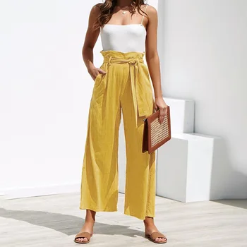 

casual high waist wide leg pants women streetwear sash long pants bottom trousers autumn palazzo pants 2020