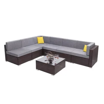 

7 Pieces Patio PE Wicker Rattan Corner Sofa Set Outdoor sofa Rattan Sofa Set