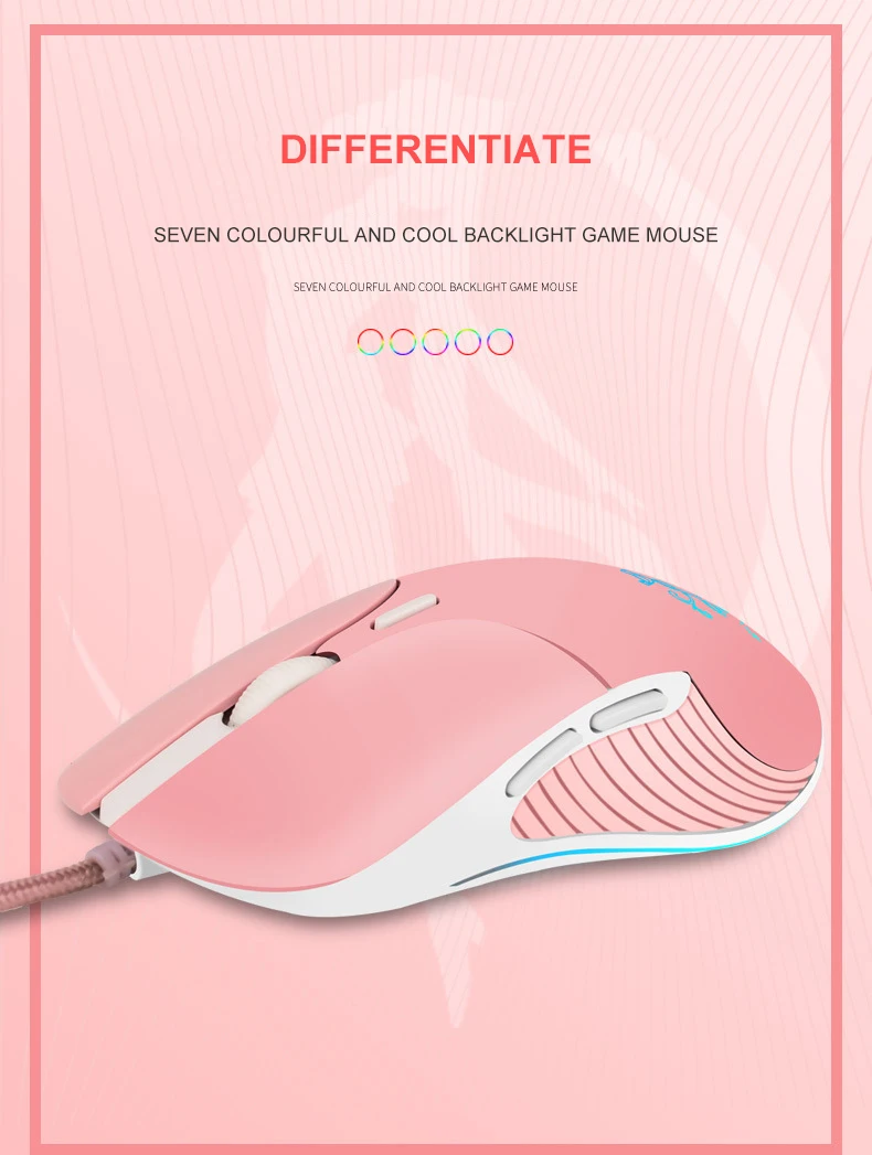 CHUYI компьютерная игровая мышь RGB светодиодный свет Проводные розовые Игровые мыши 3200 dpi 6D тихий USB Оптический, эргономический Muase геймер для Overwatch