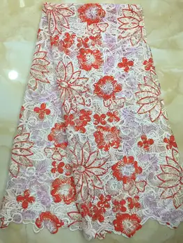 

Orange African Lace Fabric 2019 High Quality Lace French Mesh Fabric Water-soluble lace Nigerian Swiss Lace Fabrics for Dress