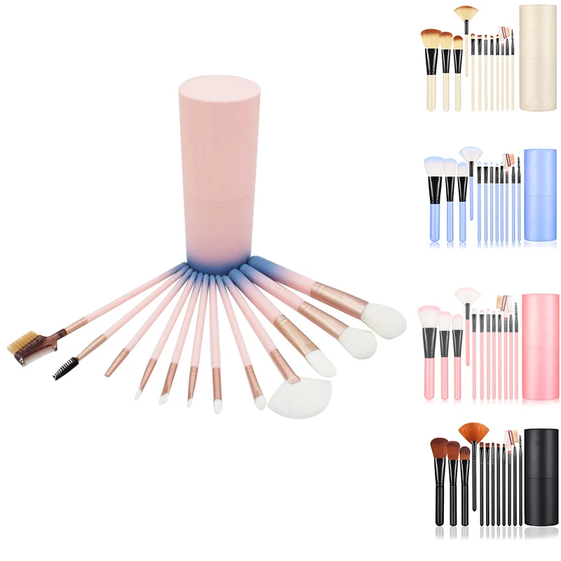 12 шт. набор кистей для макияжа Make Up основание веера порошок для теней для век, для лица кисти с щеточница подстаканник