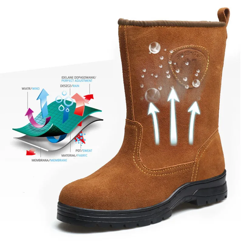 Tanie Buty Oilfield mężczyźni stalowe noski na palce u stóp przeciwzmarszczkowe anty przekłuwające buty ochronne przeciw poparzeniom buty spawalnicze zimowe ciepłe buty do pracy