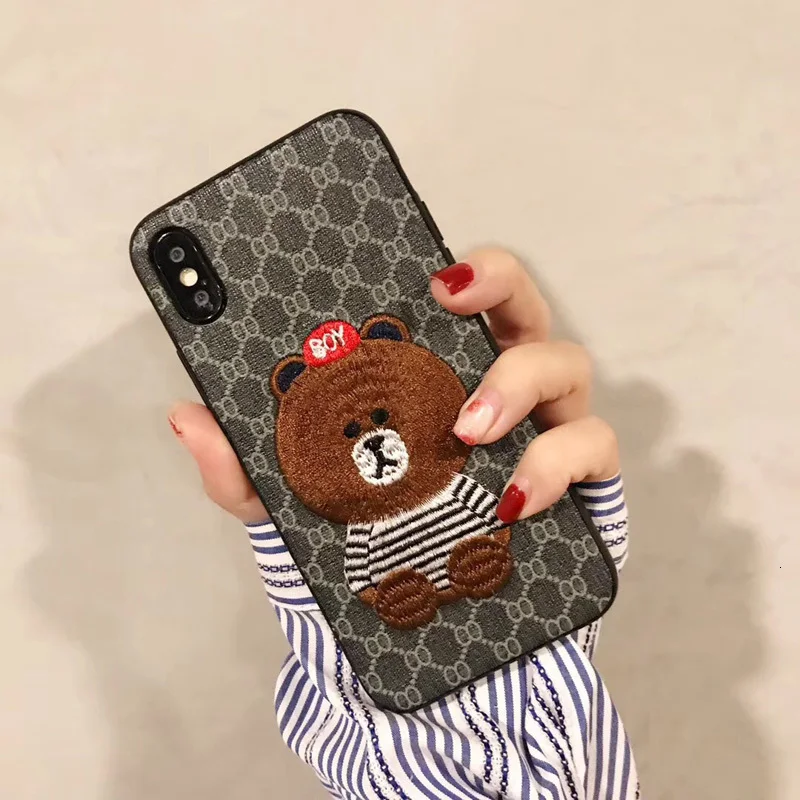 VOZRO Роскошный вышитый мультяшный медведь чехол для телефона для IPhone 6 6s 7 8 Plus X XR XS 11 Pro Max в полоску для IPhone 11 чехол