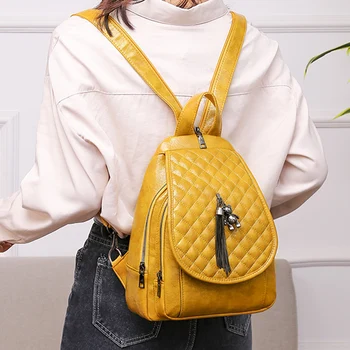 

2020 NEW luxury female backpack high quality 3 use multifunctional backpack tassel large capacity PU leather student school bag