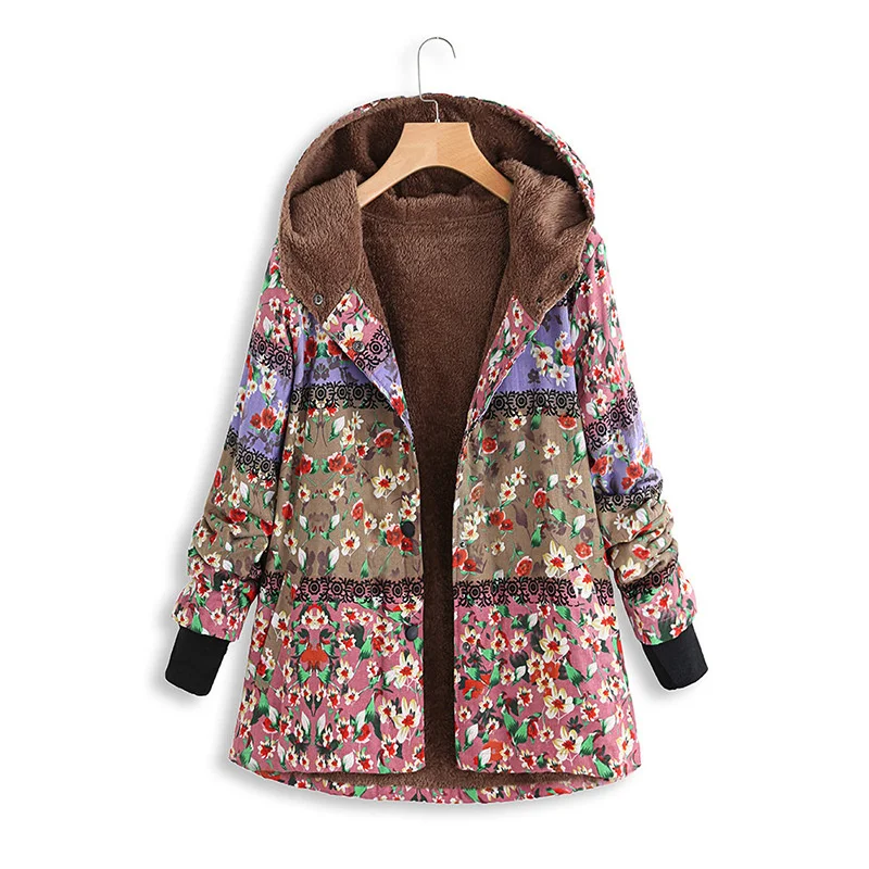 

2021 Winter New Cotton Linen Printed Cotton Padded Jacket With Plush And Thickened Coat Cotton Padded Jacket For Women Qm*