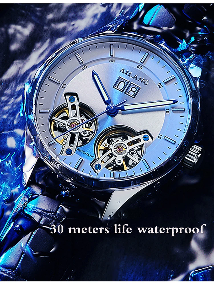 AILANG Top Brand Fashion Luxury Rose Gold Case Watches Trend Simple Men's Tourbillon Steampunk Waterproof Mesh Strap 8825