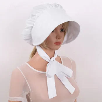 

Vintage Medieval Maid Hat Korean Version Ruffled Pure Bonnet Pilgrim Victorian Bonnet Hat Mob Cap For Colonial Party Halloween