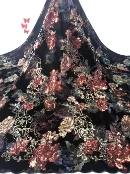 

Latest Party Dress Material African Velvet Lace Fabric With Sequins For Dress PVZ52(5Yards/Lot)
