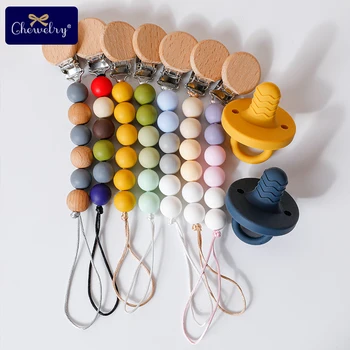 

2pc/set baby Pacifier dummy Chain + silicone nipple soother wooden clip holder silicone bead stroller chain pendant baby teether