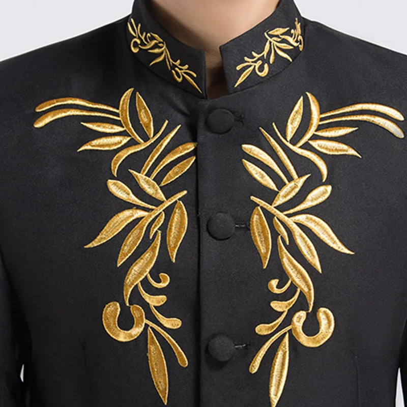 Chinese Style Floral Embroidery Patterns Mens Stand Collar Suit Jacket Tang  Tunic Jacket Men Wedding Jacket Embroideried Coat
