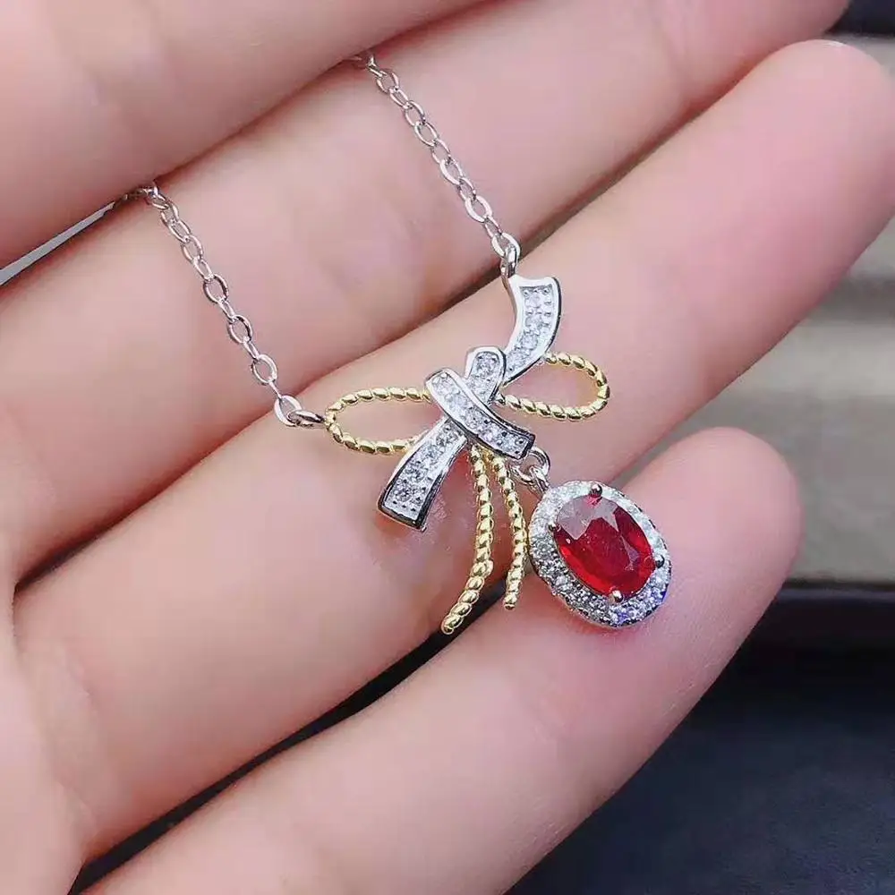 necklace Натуральный рубин S925 серьги Кольца Подвески ожерелье набор модный тренд ювелирные изделия для женщин - Цвет камня: necklace