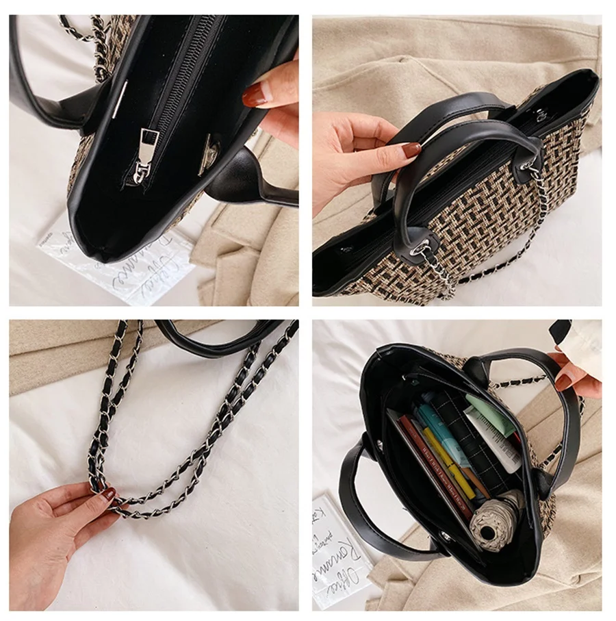 Европейский стиль дизайн модный тренд контрастного цвета шерстяная тканевая сумка-шоппер Дамская хозяйственная сумка