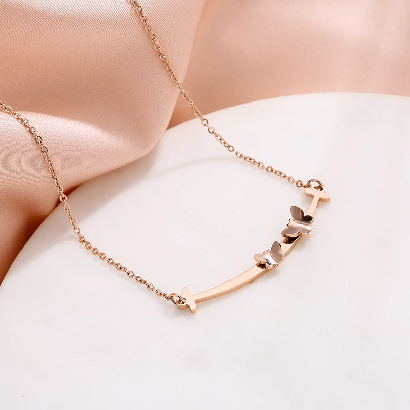 Ascona 2021 New Geometric Butterfly Rose Gold Ladies Stainless Steel Pendant Necklace for Women's Romantic Valentine's Day Gift |