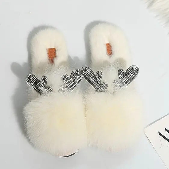 Style6 White Дизайн; сезон осень; стразы с двумя сердечками; натуральный кроличий мех; головные уборы; тапочки; обувь на плоской подошве; женская обувь; A833 - Цвет: Style6 White