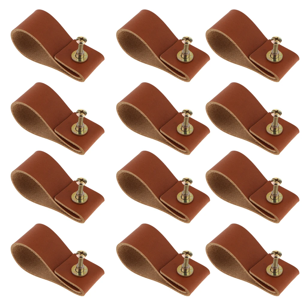 12set Handmade Leather Furniture Single Hole Pull Handle for Doors Cabinets Cupboards Knob for kitchens Bathrooms Workrooms