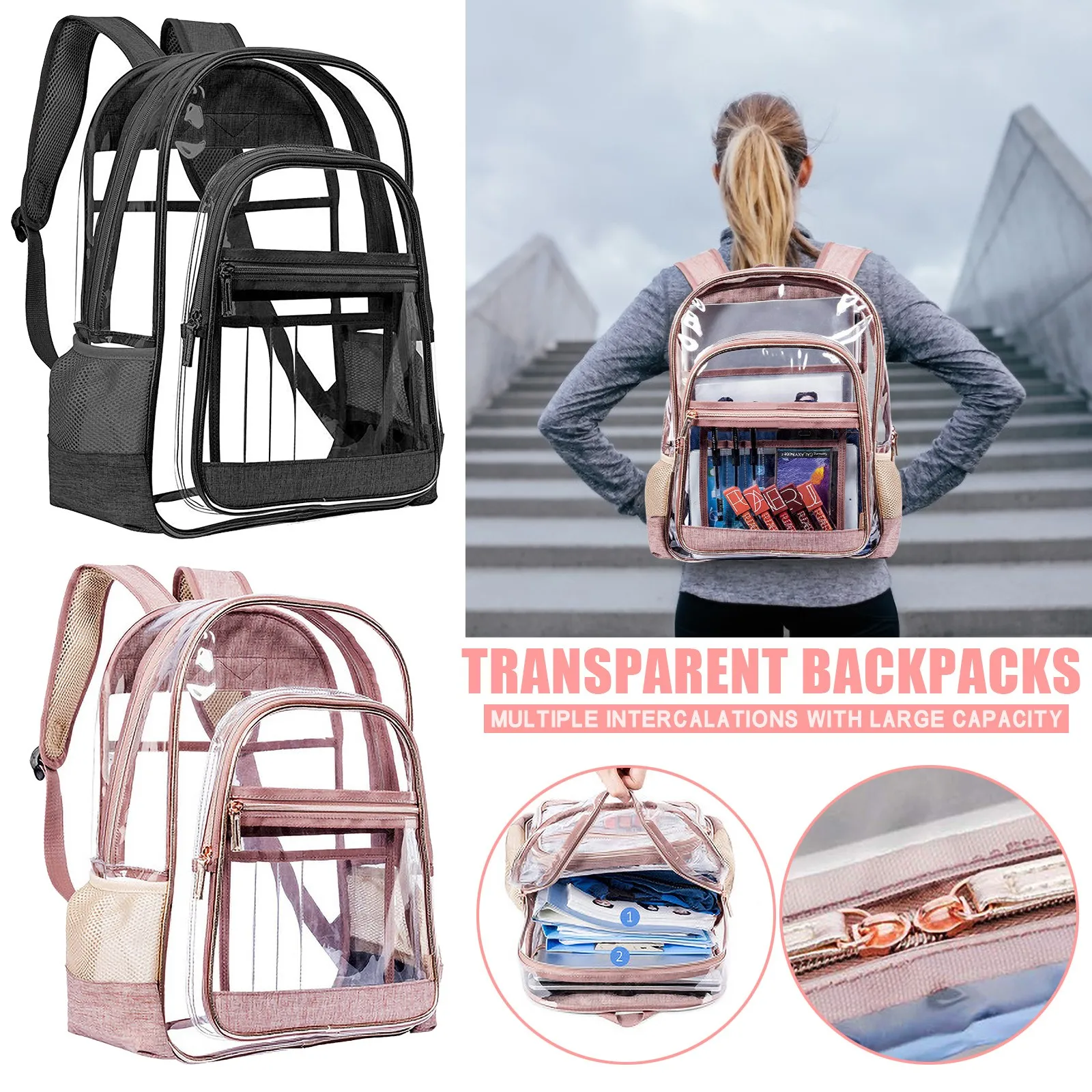 PVC Transparent Backpack Bag Fashion Waterproof Student School Bags Jelly Travel Beach Swimming Kit Bag For Men Women Rucksack