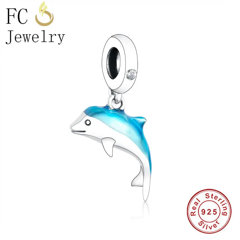 FC Jewelry Fit Original Brand Charm Bracelet 925 Silver Authentic Blue Enamel Animal Dolphin Bead For Making Berloque 2020 NEW | Украшения