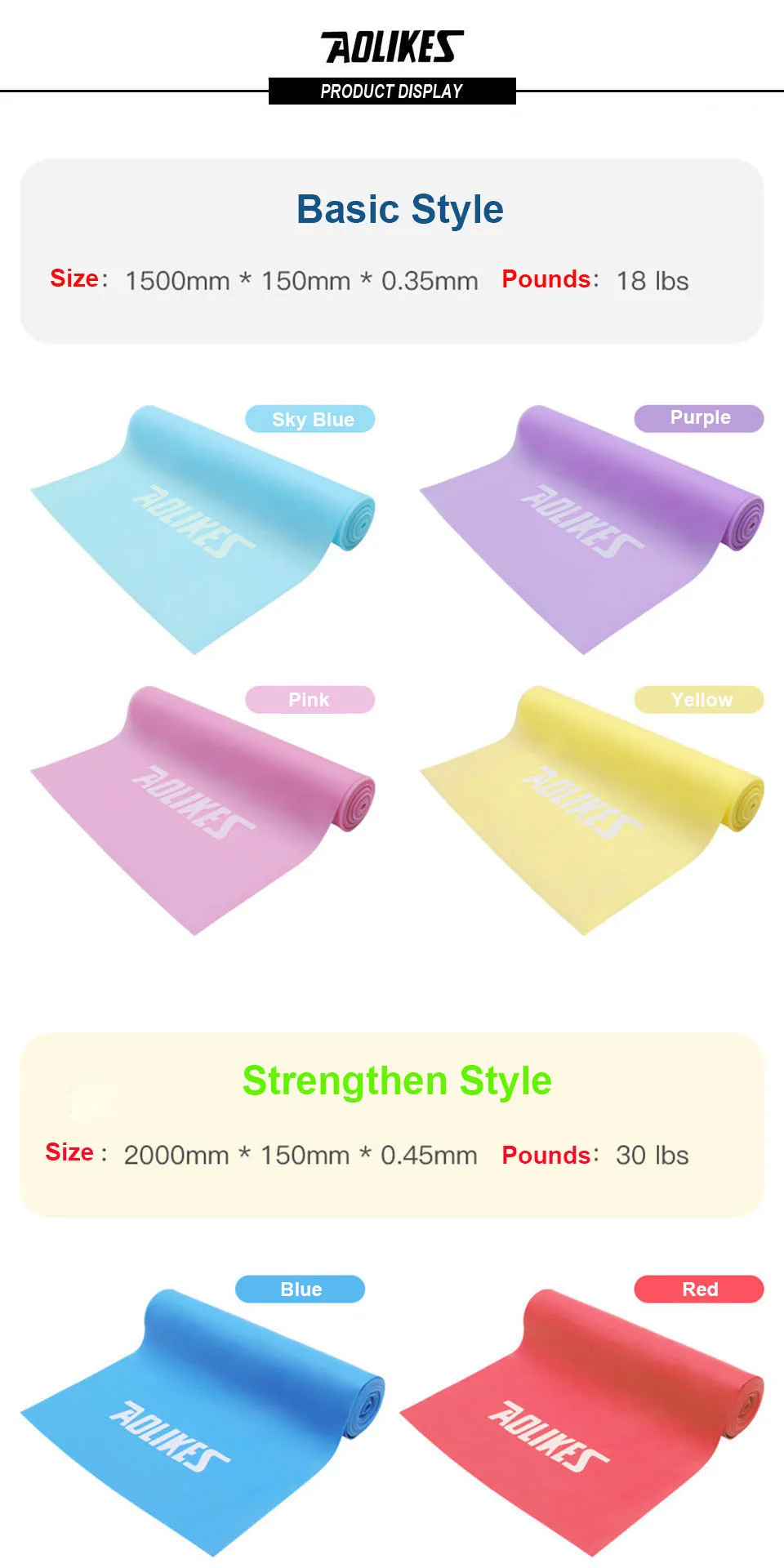 AOLIKES Elastic Yoga Resistance Bands Natural Latex Gym Fitness Crossfit Loop Bodybulding Exercise Workout Training Equipment