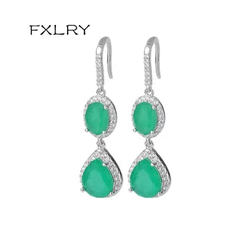 

FXLRY Luxury jewelry Geometric green Cubic Zirconia Water Drop earrings CZ Earrings Bridal Wedding Women