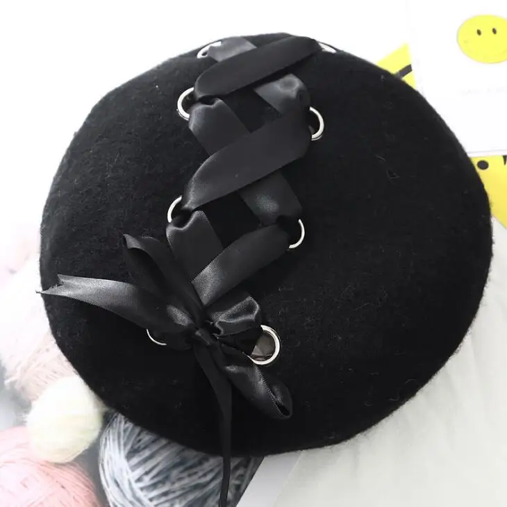 Harajuku женский бант лента мягкий берет шапка для Одежда для девочек Элегантный Пушистый плющовый береты