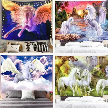 

Unicorn background cloth Cartoon animal hanging cloth Bedroom bedside tapestry Home decoration Mural art painting