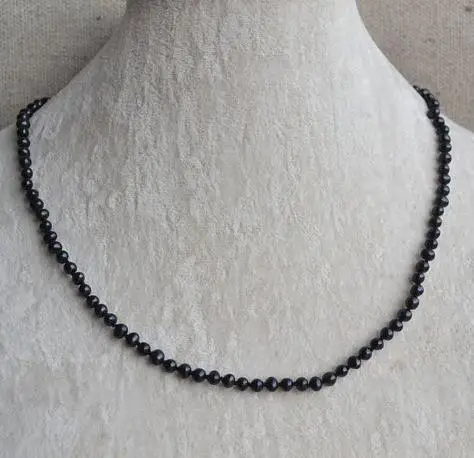 Unique Pearls jewellery Store Small Size 4-5mm Black Color Genuine Freshwater Pearl Necklace Charming Women Jewelry | Украшения и