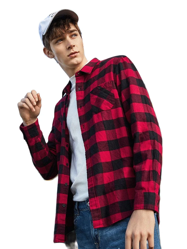 Рубашка Semir Мужская Фланелевая в клетку хлопковая утепленная рубашка с длинными