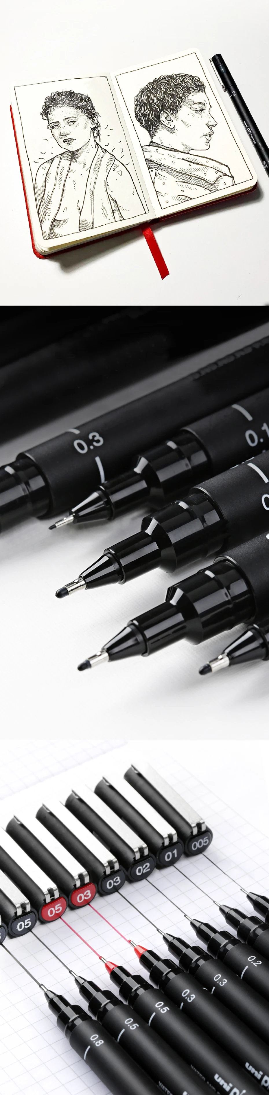 UNI чертежная ручка игла искусство рисования для учащихся ручка-закладка PIN-200 водостойкая картина ход линия рисования дизайн черная ручка