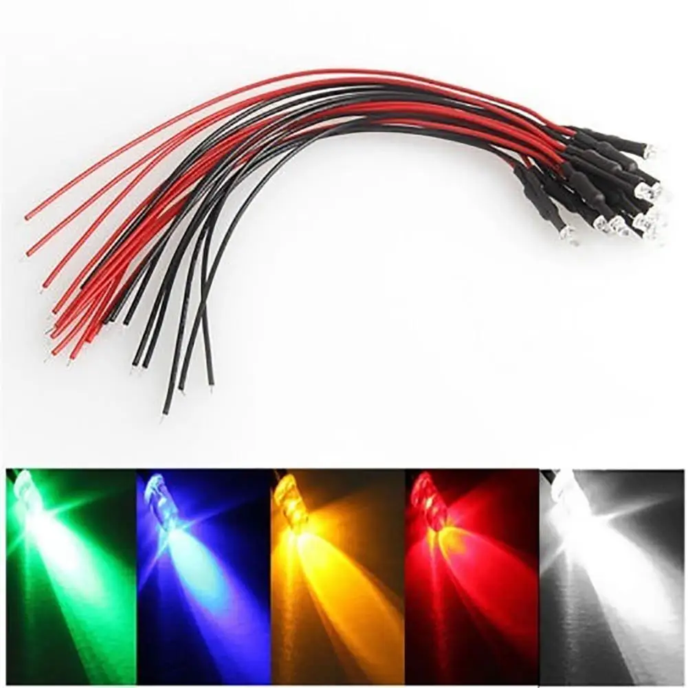 

10Pcs 20cm 3mm/5mm LED Lamp Cable Bulb Pre-wired DC Emitting Diode Light