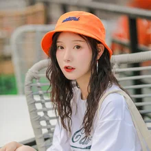 Модная оранжевая шляпа-ведро для мужчин и женщин, Панама, уличная хип-хоп кепка, хлопковая шляпа от солнца в рыбацком стиле, Панама с надписью для женщин