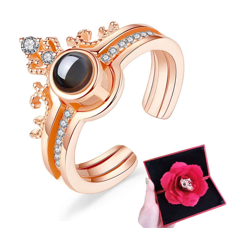 100 Lingue Ti Amo Anello Con Scatola Due In Una Corona Anello Femminile Da Sposa Proiezione Amore Memoria Anello Gioielli Romantici