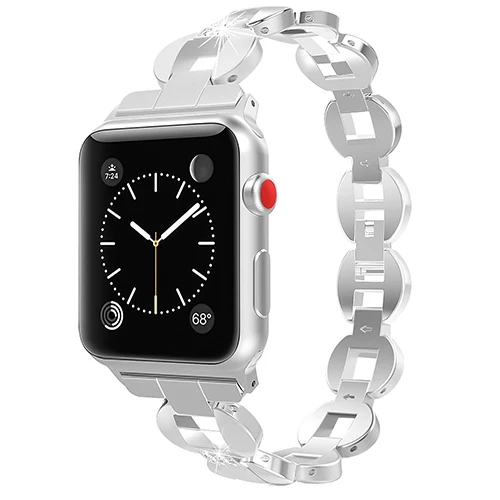 Роскошный металлический ремешок из нержавеющей стали для Apple Watch Band 38 мм 42 мм 40 мм 44 мм ремешок с драгоценными камнями для Iwatch 5 4 3 2 1 Аксессуары - Цвет ремешка: silver