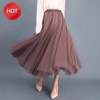 

omen's Autumn And Winter Elegant Fairy Put on a Large Pleated A- line Skirt Korean-Style High-Waist Mesh Skirt W