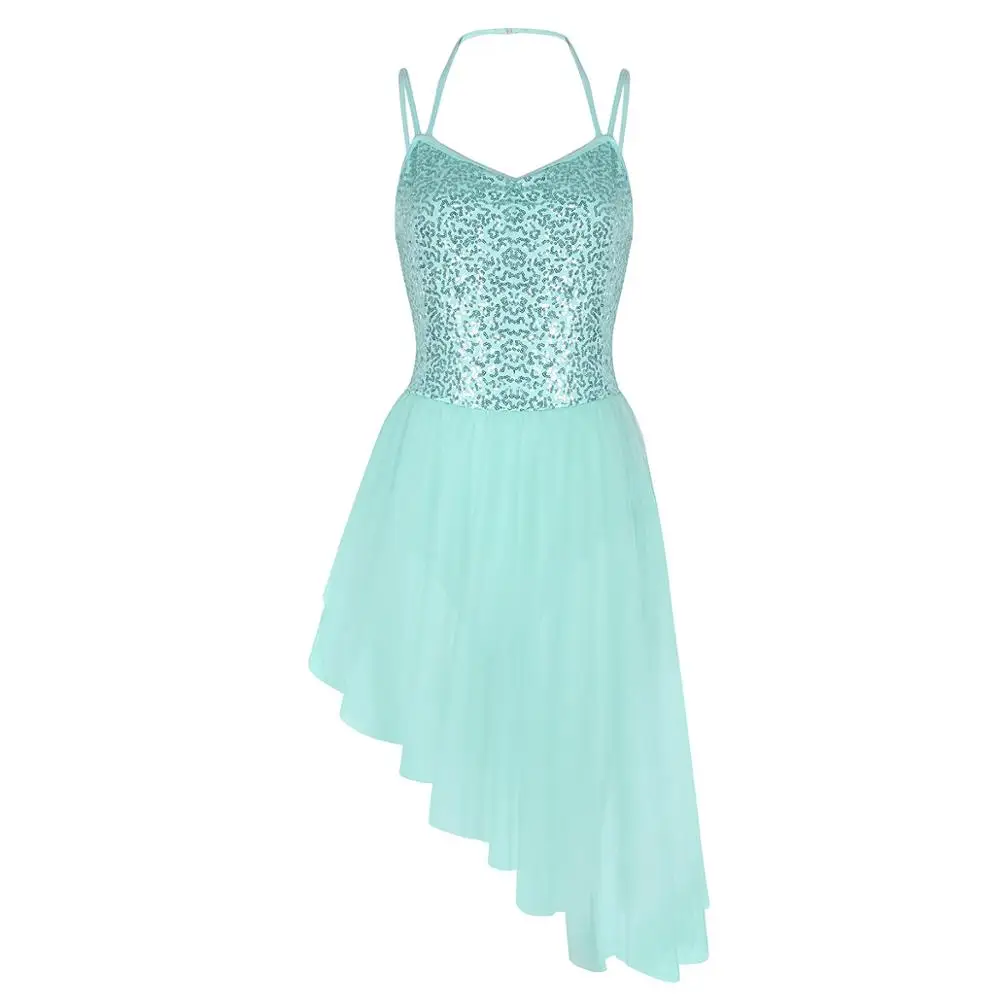 Платье пачка для женщин с лямкой на шее из тюля балета блестящее гимнастическое