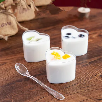 

48pcs High quality 70ml creative heart mini small dessert cup birthday wedding party favor pudding yogurt plastic cup with lid