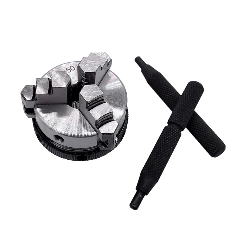 K01-50 50mm Lathe Mini Chuck 3 Jaws Woodworking Hand with Mounting Thread Screw Rod Self-Centering Tool | Инструменты