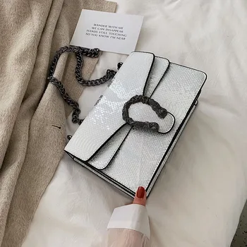 

Snake Pattern Handbags 2020 New Chain Small Square Bag Western Fashion Snake Lady Bag Luxury Personality Single Shoulder Handbag