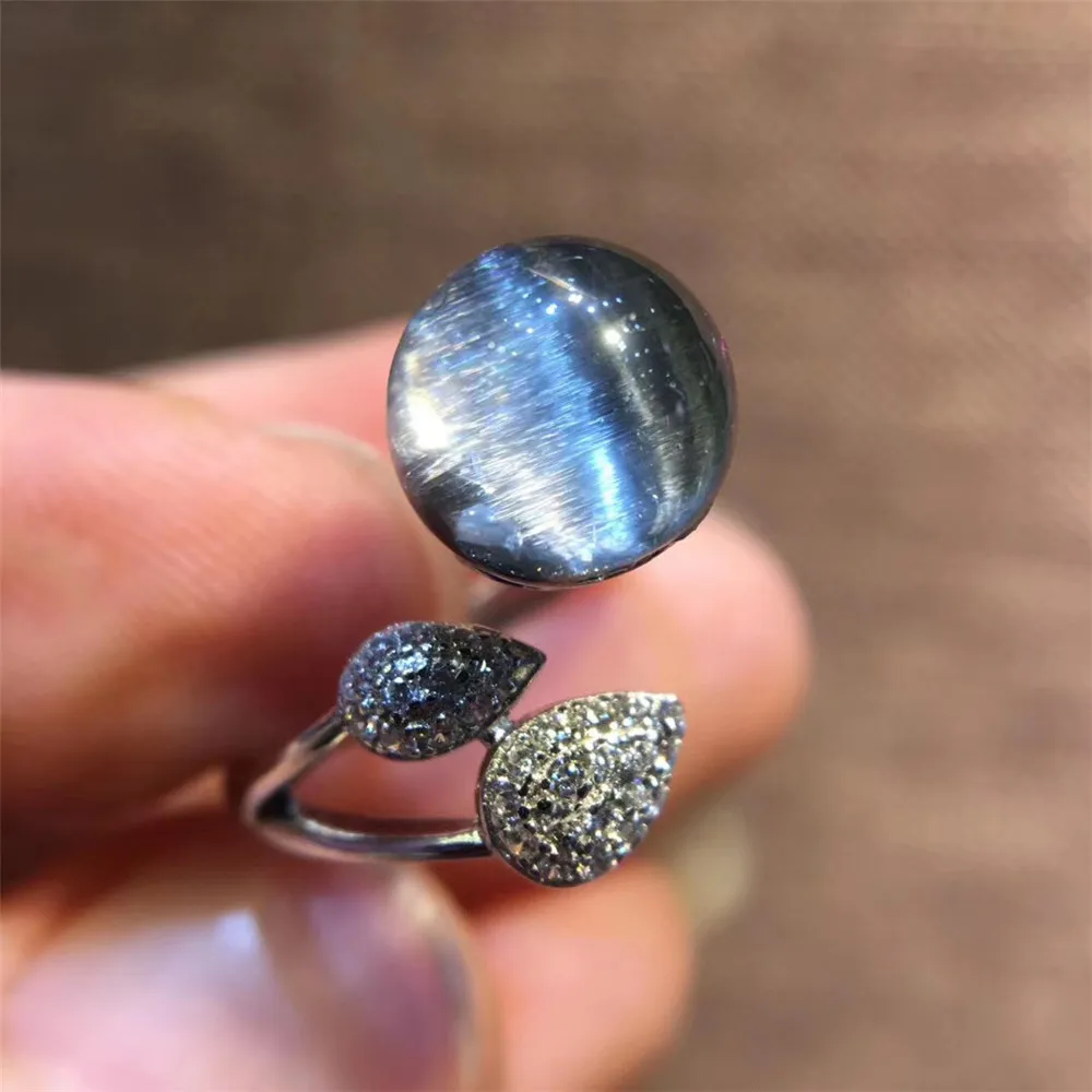 

9mm Top Natural Brookite Silver Rutilated Quartz Ring For Women Lady Man Lucky Gemstone Crystal Adjustable Ring Jewelry AAAAA