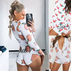 Summer Sexy Women Long Sleeve V-Neck Bodysuit Bodycon Stretch Leotard Crop Top Button Short Romper Pajamas Jumpsuit Overalls