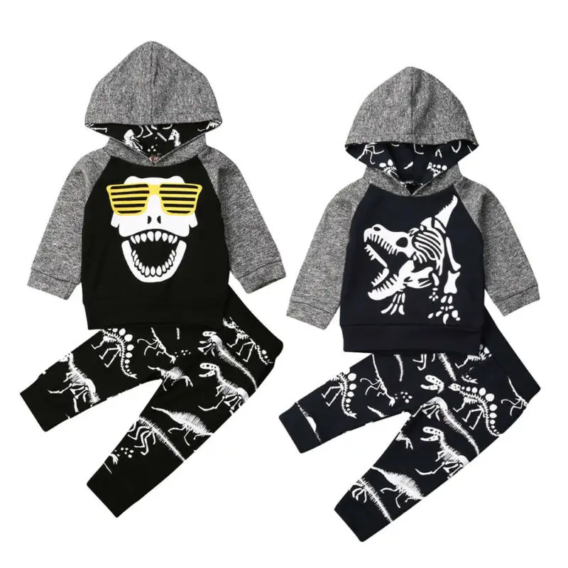 Г. Весенне-осенняя одежда для малышей одежда с капюшоном для маленьких мальчиков топы с длинными рукавами, штаны, одежда с динозаврами, комплект От 0 до 4 лет