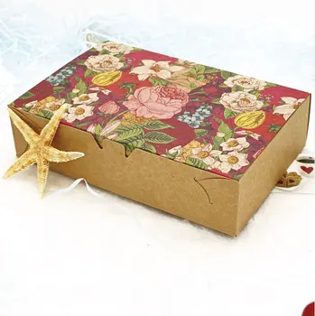 

Vintage Floral Printed Baking Food Kraft Paper Boxes 20PCS Christmas Gift Boxes Macaron Boxes Packaging for Cookie Candy Carton