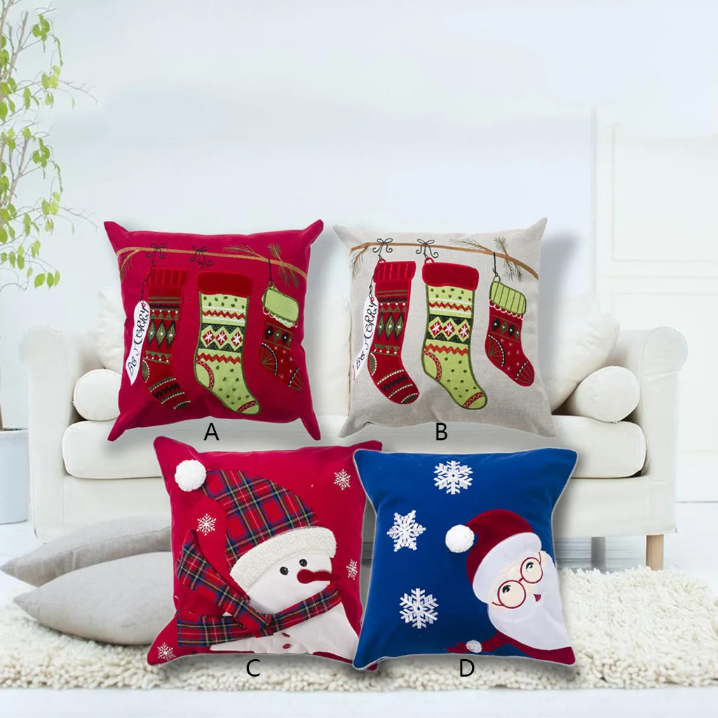 New Pillow Cover Christmas Snowman Personalized Pillowcase Alphabet Cotton And Linen Embroidery Printed Square Pillowcase