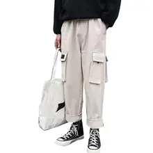 MISSKY, мужские длинные штаны, сплошной цвет, много карманов, брюки карго, широкие, прямые, свободные, повседневные брюки, мужская одежда