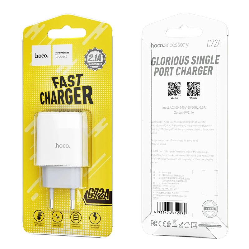 Hoco 5V 2.1A USB Wall Charger For iPhone 12 Pro Max Fast Travel Charger EU Plug Phone Adapter For Samsung A51 Xiaomi Mi 10 Mi 11 airpods usb c